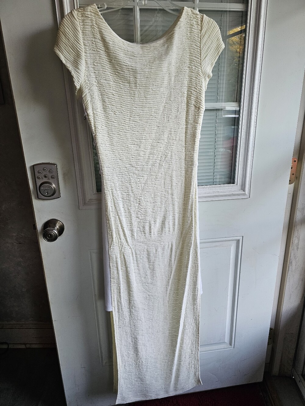 Joseph Ribkoff Vintage Micro-Pleated Midi Dress White Cream With Side Buckles